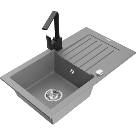Mexen Pablo granitový drez s 1 komorou s odkvapkávačom a kuchynskou batériou Rita, sivý - 6510-71-670300-70