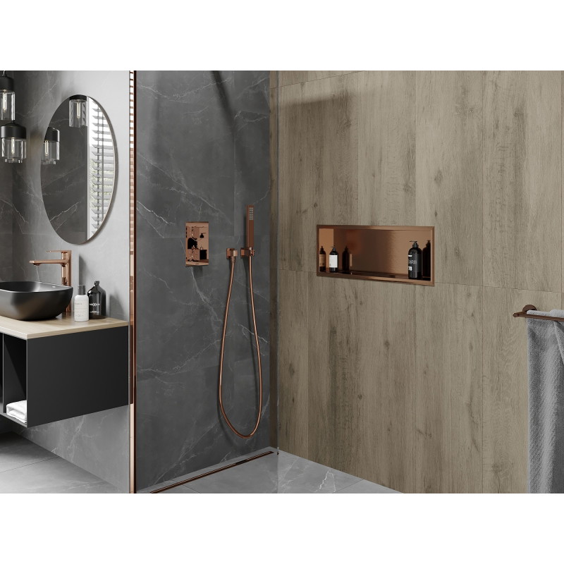 Mexen X-Wall-R nástenná polica s okrajom 60 x 20 cm, brúsená meď - 19C0602010