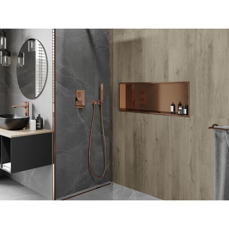 Mexen X-Wall-R výklenková polica s prírubou 90 x 30 cm, brúsená meď - 19C0903010