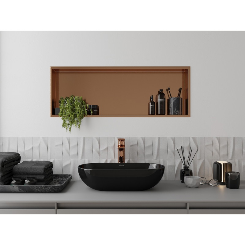 Mexen X-Wall-R výklenková polica s prírubou 90 x 30 cm, brúsená meď - 19C0903010