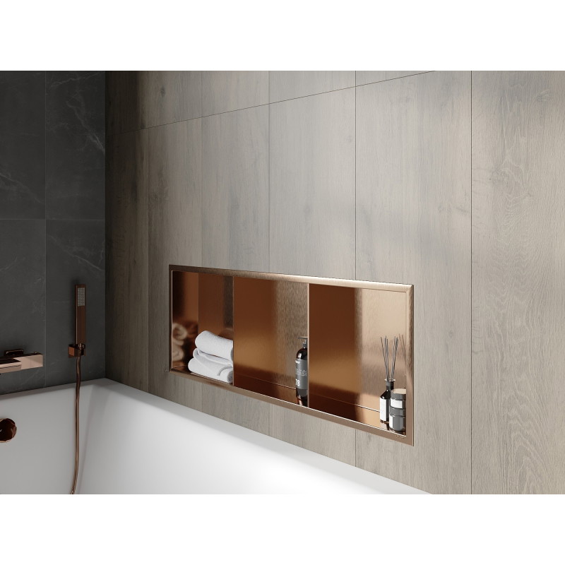 Mexen X-Wall-R výklenková polica s golierom a poličkou 90 x 30 cm, brúsená meď - 19C0903010S