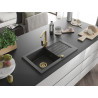 Mexen Pablo žulový drez s 1 komorou s odkvapkávačom a kuchynskou batériou Rita, čierny škvrnitý - 6510-76-670300-50