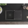 Mexen Pablo žulový drez s 1 komorou a odkvapkávačom, s kuchynskou batériou Rita, čierny s bodkami- 6510-76-670300-70-B
