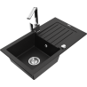 Mexen Pablo žulový drez s 1 komorou s odkvapkávacou plochou a kuchynskou batériou Rita, čierny - 6510-77-670300-00