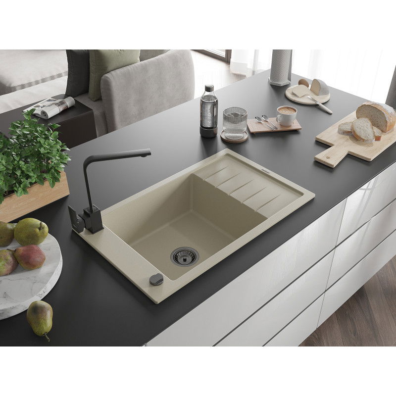 Mexen Elias granitový drez s 1-komorou s odkvapom a kuchynskou batériou Rita, béžová - 6511-69-670300-70