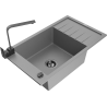 Mexen Elias granitový kuchynský drez s 1 komorou, odkvapkávacom a kuchynskou batériou Rita, šedý - 6511-71-670300-70-B