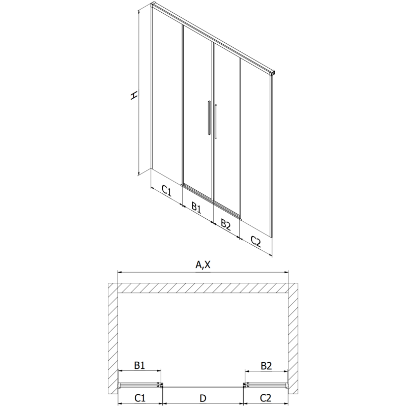 Mexen Rox Dvojité posuvné sprchové dvere 150 cm, čierna mriežka, čierne - 8C2-150-002-70-77