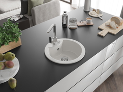 Mexen Diego granitový drez 1-komorový s kuchynskou batériou Rita, biely - 6512-20-670300-00