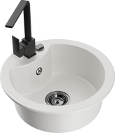 Mexen Diego granitový drez 1-komorový s kuchynskou batériou Rita, biely - 6512-20-670300-70