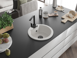 Mexen Diego granitový drez 1-komorový s kuchynskou batériou Rita, biely - 6512-20-670300-70