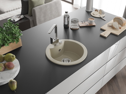 Mexen Diego žulový drezeň 1-komorový s kuchynskou batériou Rita, béžový - 6512-69-670300-00