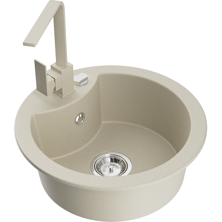 Mexen Diego granitový drez 1-komorový s kuchynskou batériou Rita, béžový - 6512-69-670300-69