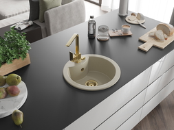 Mexen Diego granitový drez s 1 komorou a kuchynskou batériou Rita, béžový - 6512-69-670300-50