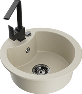 Mexen Diego granitový kuchynský drez s 1 komorou s kuchynskou batériou Rita, béžový - 6512-69-670300-70