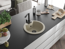 Mexen Diego granitový kuchynský drez s 1 komorou s kuchynskou batériou Rita, béžový - 6512-69-670300-70