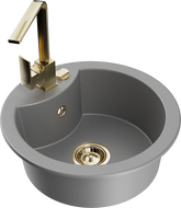 Mexen Diego granitový drez s 1-komorou a kuchynskou batériou Rita, sivý - 6512-71-670300-50
