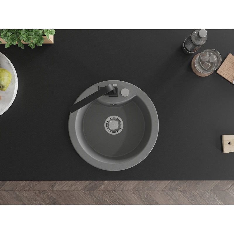 Mexen Diego granitový kuchynský drez s 1 komorou s kuchynskou batériou Rita, sivý - 6512-71-670300-70