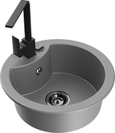 Mexen Diego granitový kuchynský drez 1-komorový s kuchynskou batériou Rita, sivý - 6512-71-670300-70-B