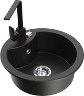 Mexen Diego žulový kuchynský drez s 1 komorou a kuchynskou batériou Rita, čierny/zlatý metalik - 6512-75-670300-70