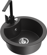 Mexen Diego granitový drez 1-komorový s kuchynskou batériou Rita, čierny bodkovaný - 6512-76-670300-70