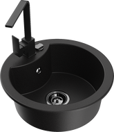 Mexen Diego granitový drez s 1 komorou s kuchynskou batériou Rita, čierny - 6512-77-670300-70-B