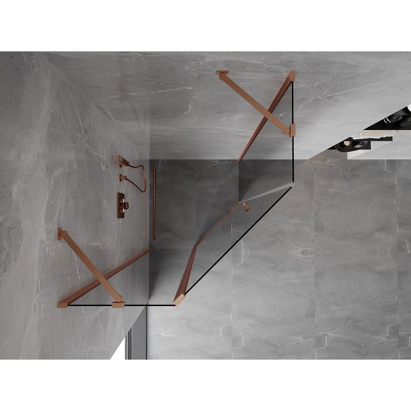 Mexen Mist päťuholníkový sprchový kút s otváracími dverami 90 x 90 cm, priehľadný, brúsená meď - 8A8-090-090-65-00