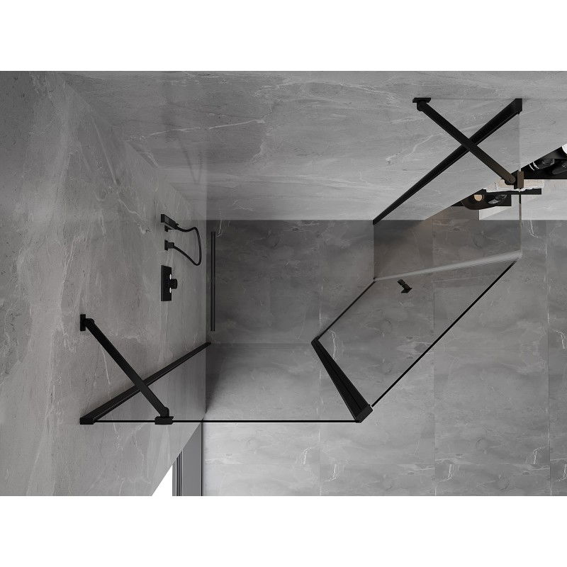 Mexen Mist pentagonálna asymetrická sprchová kabína s dverami 100 x 90 cm, transparentná, čierna - 8A8-100-090-70-00