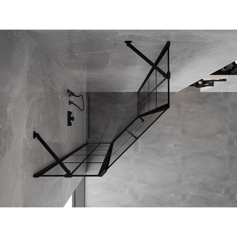 Mexen Mist päťuholníková sprchová kabína s výklopnými dverami ľavá 80 x 80 cm, čierna mriežka, čierna - 8A8-080-080-70-77-L