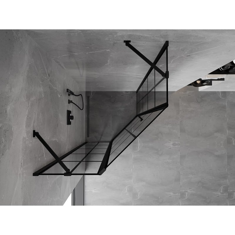 Mexen Mist päťuholníková sprchová kabína otvárateľná ľavá 100 x 100 cm, čierna mriežka, čierna - 8A8-100-100-70-77-L