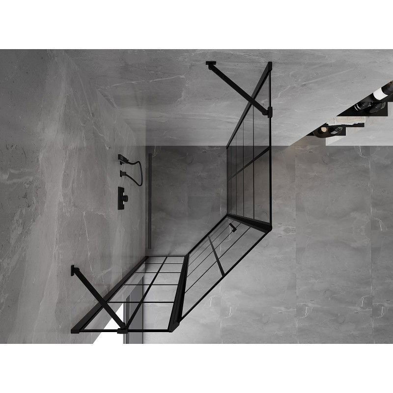 Mexen Mist päťuholníková asymetrická sprchová kabína ľavá 80 x 90 cm, čierna mriežka, čierna - 8A8-080-090-70-77-L