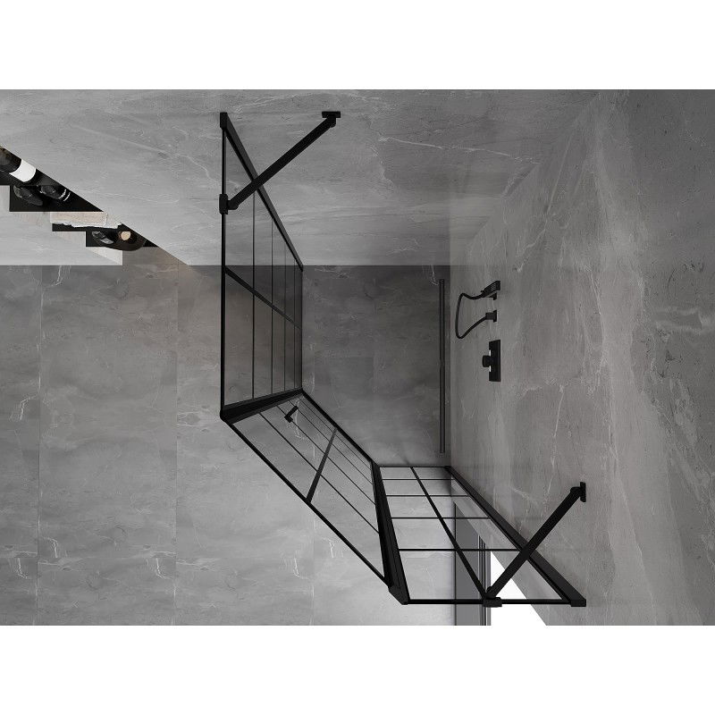 Mexen Mist asymetrická pravouhlá sprchová kabína pravá 80 x 90 cm, čierna mriežka, čierna - 8A8-080-090-70-77-P