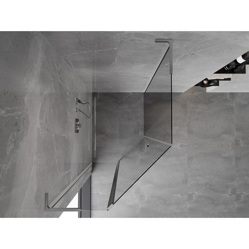 Mexen Mist L asymetrická výklopná sprchová kabína päťuholníková 80 x 90 cm, transparentná, chróm - 8A8L-080-090-01-00