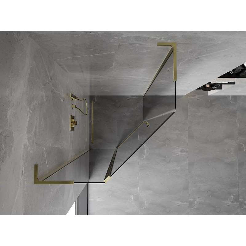 Mexen Mist L päťuholníková sprchová kabína s otváracími dverami 100 x 100 cm, transparentná, zlatá - 8A8L-100-100-50-00