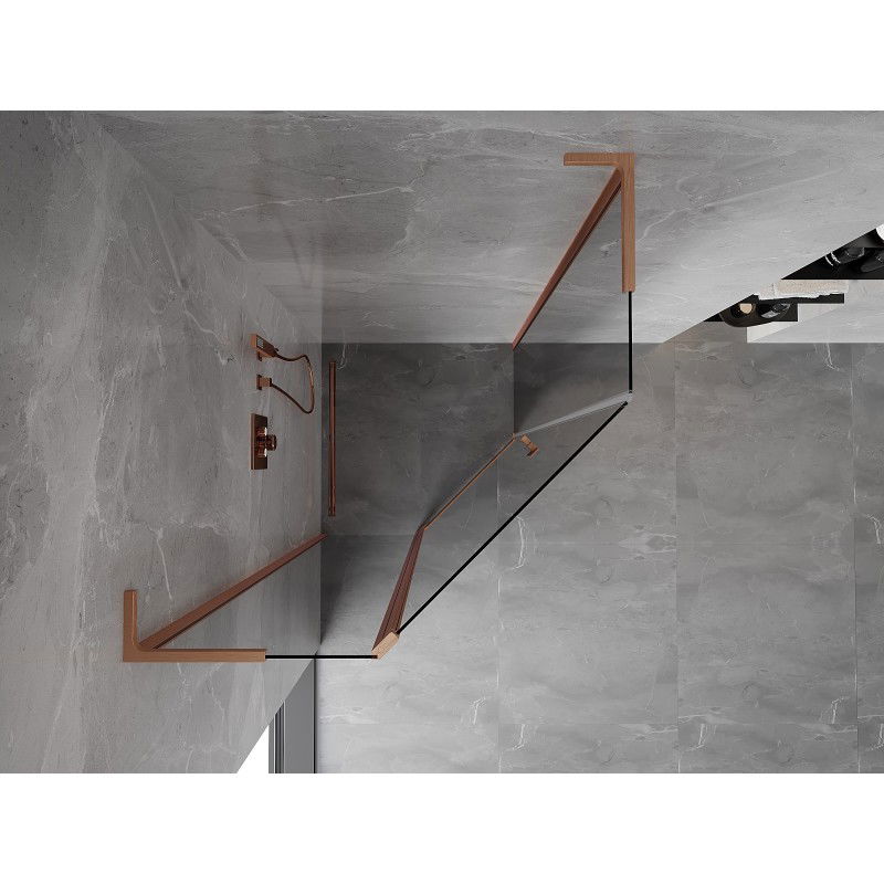 Mexen Mist L päťuholníková sprchová kabína s výklopnými dverami 90 x 90 cm, transparentná, brúsená meď - 8A8L-090-090-65-00