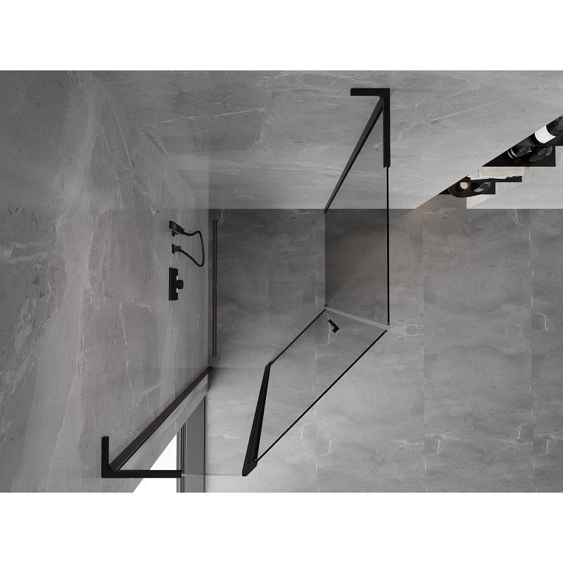 Mexen Mist L asymetrická výklopná päťstranná sprchová kabína 90 x 100 cm, priehľadná, čierna - 8A8L-090-100-70-00