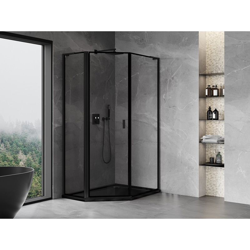 Mexen Mist L asymetrická päťuholníková sprchová kabína ľavá 80 x 90 cm, čierny rám, čierna - 8A8L-080-090-70-70-L