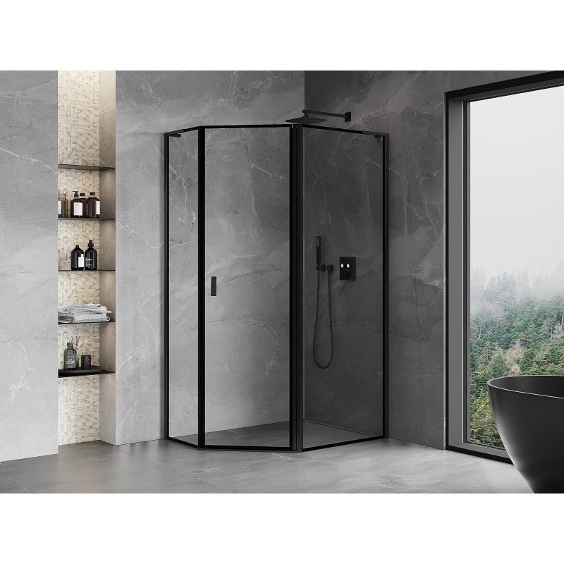 Mexen Mist L asymetrická päťuholníková sprchová kabína, pravá 90 x 80 cm, čierny rámik, čierna - 8A8L-090-080-70-70-P