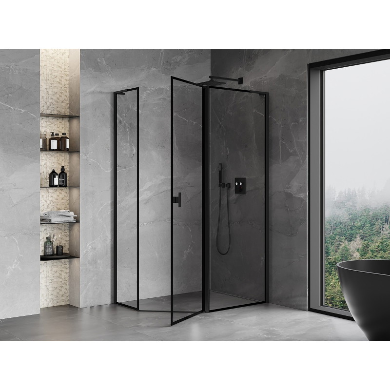 Mexen Mist L asymetrická päťuholníková sprchová kabína, pravá 90 x 80 cm, čierny rámik, čierna - 8A8L-090-080-70-70-P