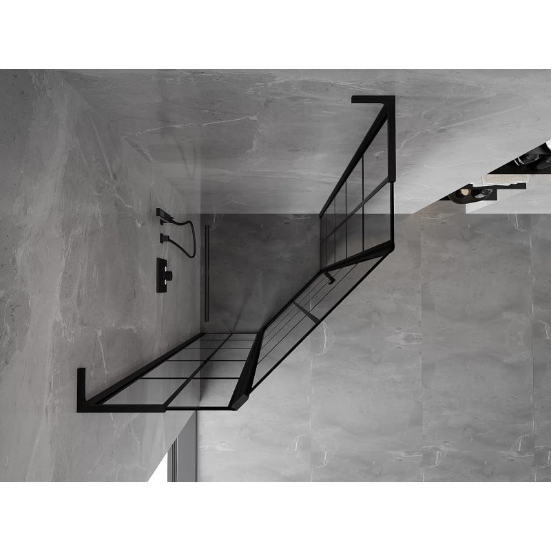 Mexen Mist L päťuholníkový sprchový kút, ľavý otváravý, 90 x 90 cm, čierna mriežka, čierna - 8A8L-090-090-70-77-L
