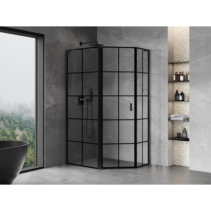 Mexen Mist L asymetrická päťuholníková sprchová kabína ľavá 100 x 90 cm, čierna mriežka, čierna - 8A8L-100-090-70-77-L