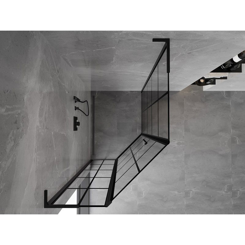 Mexen Mist L asymetrická päťuholníková sprchová kabína s ľavým otváraním 80 x 100 cm, čierna mriežka, čierna