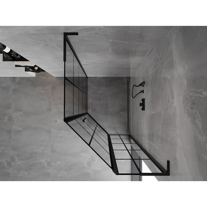 Mexen Mist L päťuholníková asymetrická pravá sprchová kabína 80 x 100 cm, čierna mriežka, čierna - 8A8L-080-100-70-77-P