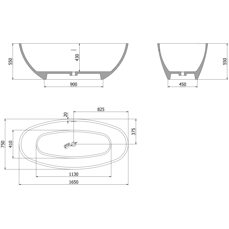 Mexen Bari voľne stojaca vaňa z konglomerátu 165 x 75 cm, biela matná - 57221657500