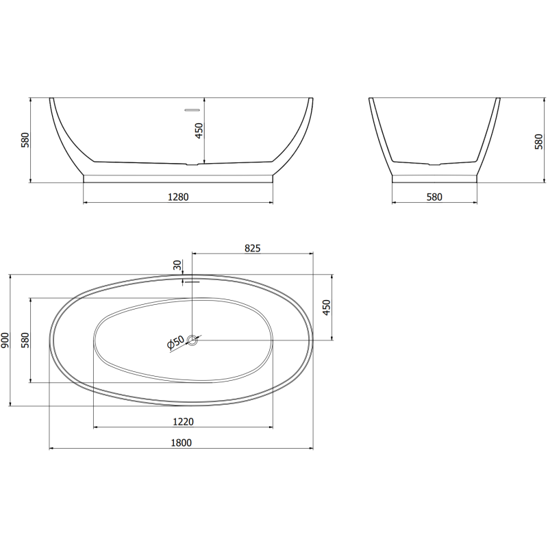 Mexen Bilbao voľne stojaca vaňa 180 x 90 cm, biela, biely prepad - 51311809000-20
