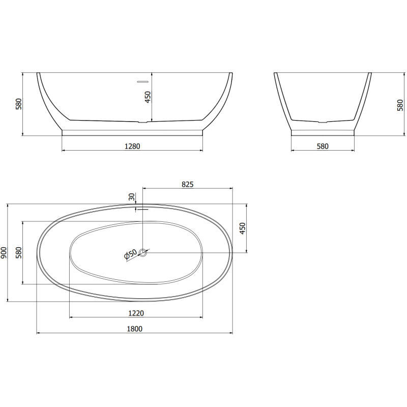 Mexen Bilbao voľne stojaca vaňa 180 x 90 cm, biela/čierna, prepad ružové zlato - 51311809075-60