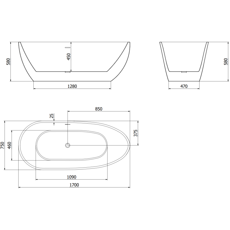 Mexen Eos voľne stojaca vaňa 170 x 75 cm, biela, prepad ružové zlato - 52471707500-60