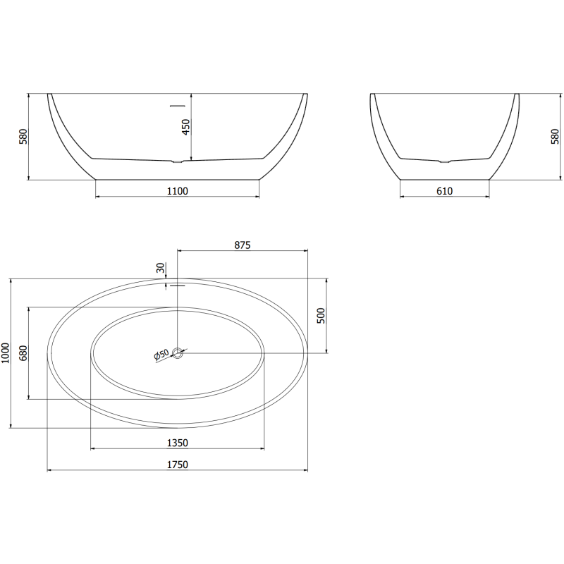 Mexen Nike voľne stojaca vaňa 175 x 100 cm, biela, preliv ružové zlato - 54071751000-60
