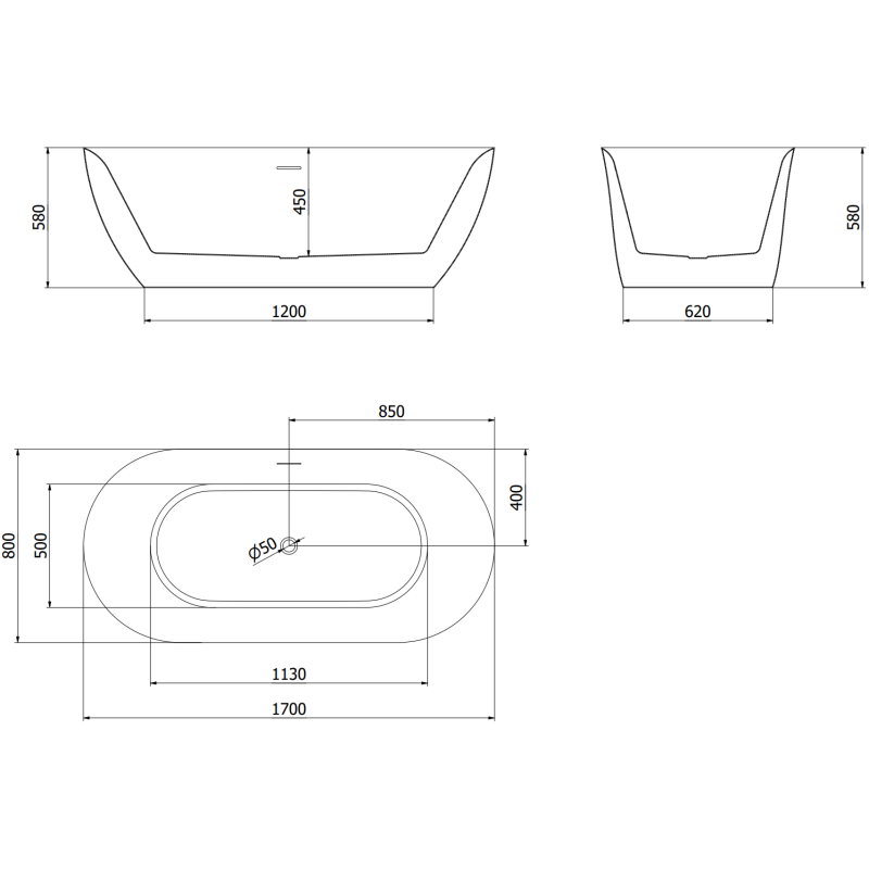 Mexen Roxy voľne stojaca vaňa 170 x 80 cm, biela, čierny preliv - 51201708000-70