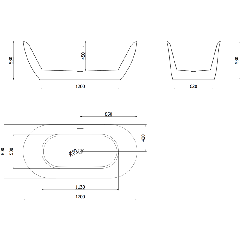Mexen Roxy samostatne stojaca vaňa 170 x 80 cm, biela/čierna, zlatý kartáčovaný prepad - 51201708075-55