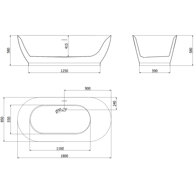 Mexen Roxy voľne stojaca vaňa 180 x 85 cm, biela/čierna, prepad ružové zlato - 51201808575-60